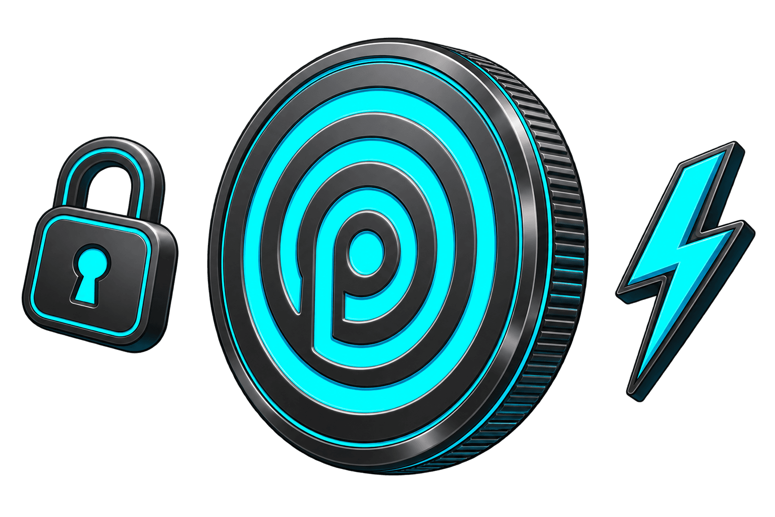 Paxex coin, lock and lightning bolt